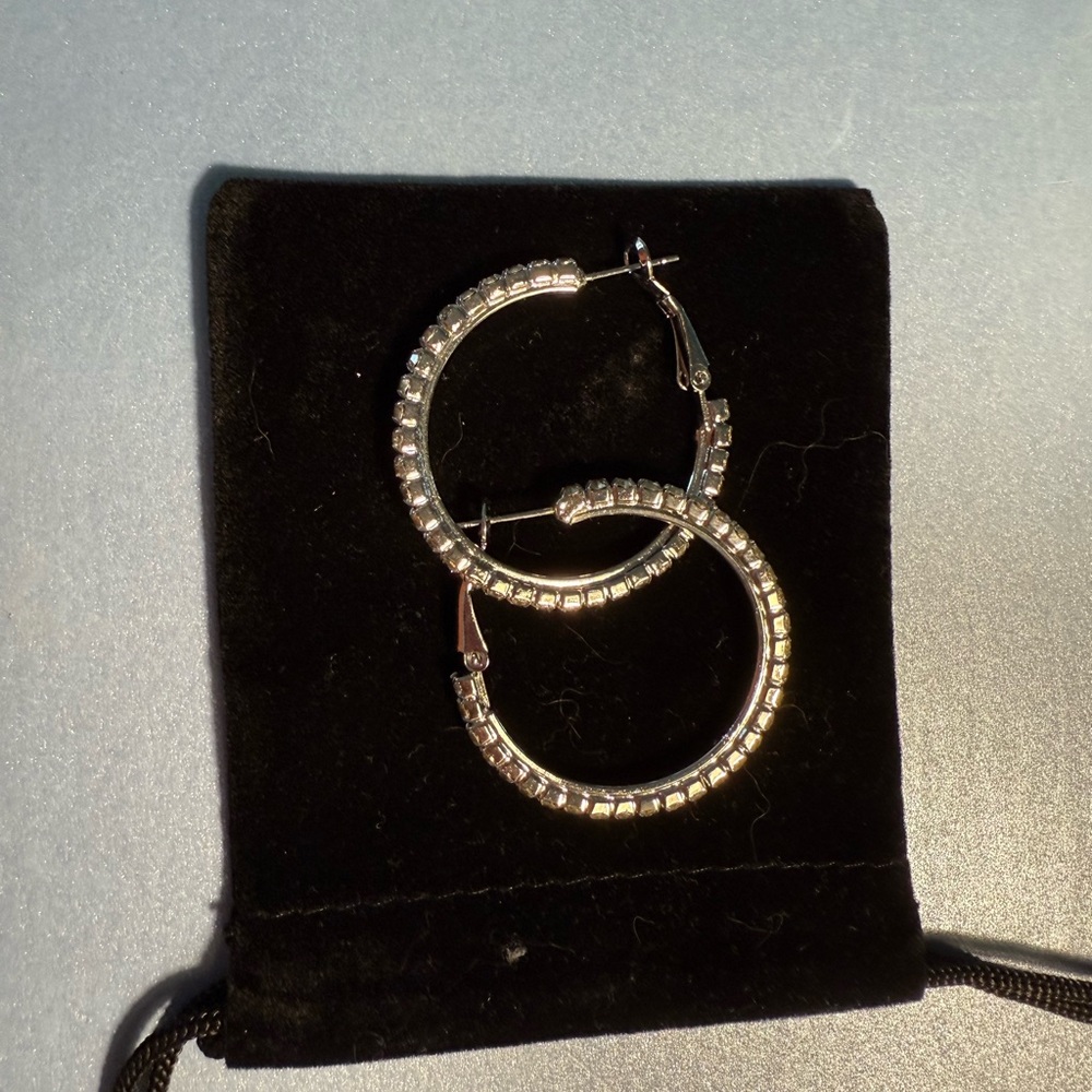 Silver Hoop Earrings with Crystal Accents